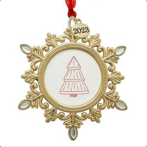 2023 Gold Crystal Jewels Round Photo Frame Snowflake Keepsake Tree Ornament